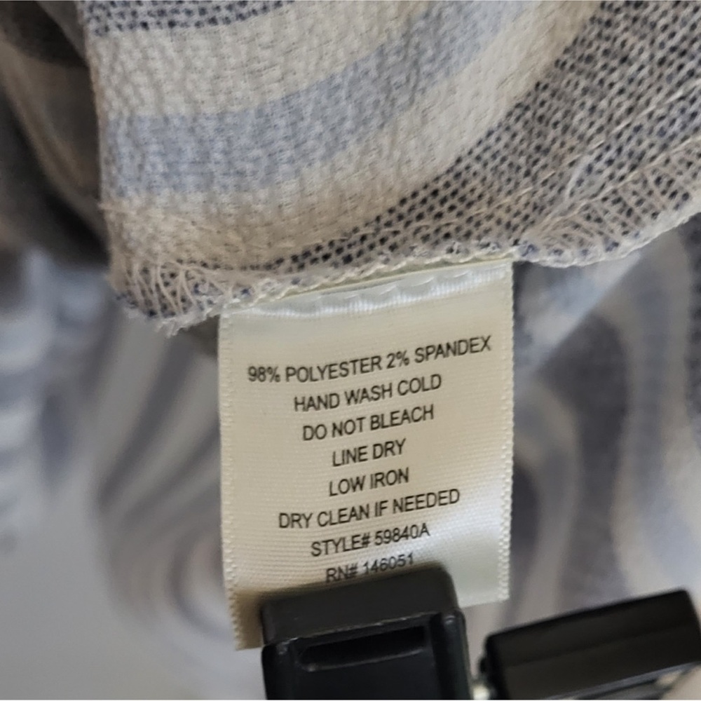 Monteau—Blue and White Striped V Neck Tie Back Adjustable Waist Midi Dress—M - Picture 4 of 5